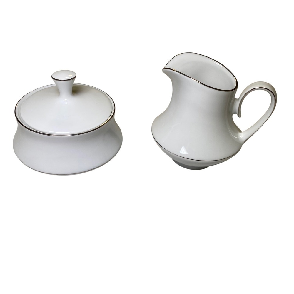 Eschenbach Bavaria Creamer Sugar‎ Bowl Set White Porcelain Platinum Trim Germany
